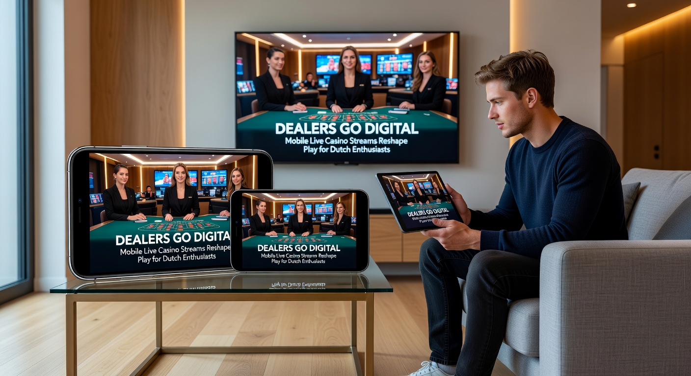 Een levensechte live dealer streamt blackjack vanaf een mobiel apparaat, zichtbaar op een smartphone-scherm met kaarten en fiches in beweging
