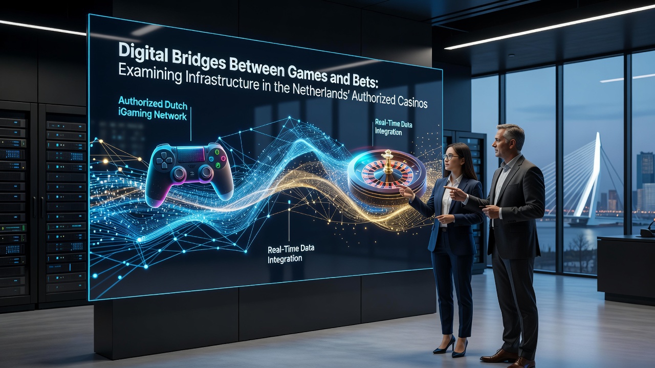 Netwerkdiagram van digitale bruggen tussen casinospellen en weddenschappen