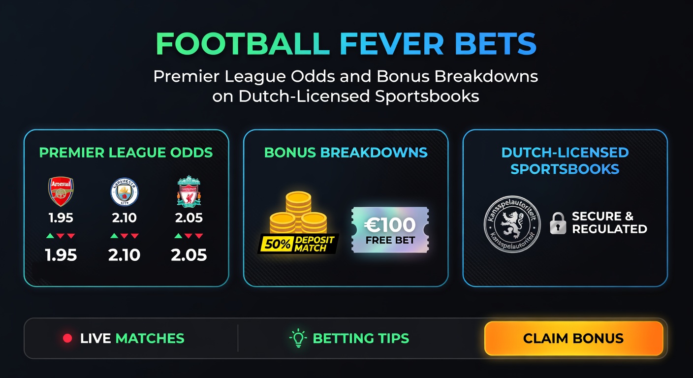 Overzicht van Premier League odds en bonussen op een Nederlands sportsbook dashboard