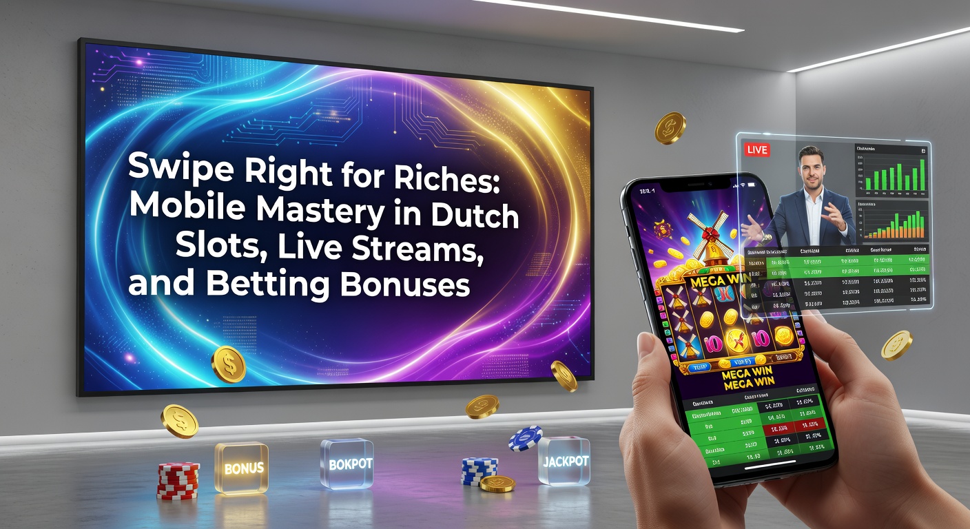 Smartphone-scherm met live dealer stream, betting bonus popup en swipe-gebaar op Nederlandse gokapp